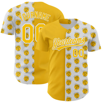 Custom White Yellow 3D Pattern Design Champion Trophy Authentic Baseball Jersey