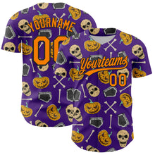 Load image into Gallery viewer, Custom Purple Bay Orange-Black 3D Pattern Halloween Skull Authentic Baseball Jersey
