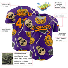 Load image into Gallery viewer, Custom Purple Bay Orange-Black 3D Pattern Halloween Skull Authentic Baseball Jersey
