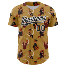 Load image into Gallery viewer, Custom Old Gold Black-White 3D Pattern Halloween Authentic Baseball Jersey
