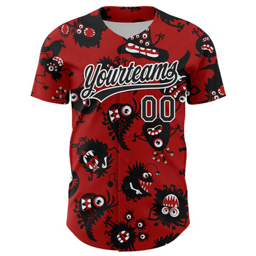 Custom Red Black-White 3D Pattern Halloween Authentic Baseball Jersey