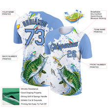 Load image into Gallery viewer, Custom White Light Blue-Black 3D Pattern Design Big Bass Fish Fishing Performance T-Shirt
