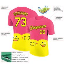 Load image into Gallery viewer, Custom Neon Pink Light Yellow-Black 3D Pattern Design Smile Emoji Performance T-Shirt
