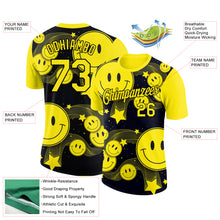 Load image into Gallery viewer, Custom Black Light Yellow 3D Pattern Design Smile Emoji Performance T-Shirt
