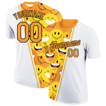 Load image into Gallery viewer, Custom White Bay Orange-Black 3D Pattern Design Smile Emoji Performance T-Shirt
