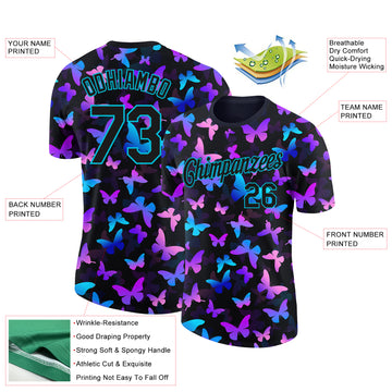 Custom Black Lakes Blue 3D Pattern Design Butterfly Performance T-Shirt