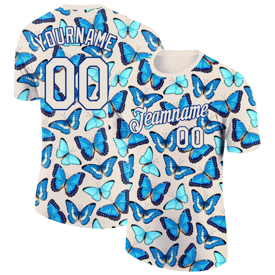 Custom Cream Royal 3D Pattern Design Butterfly Performance T-Shirt