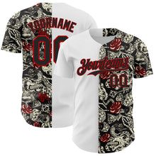 Load image into Gallery viewer, Custom White Black-Red 3D Pattern Design Vintage Tattoos Authentic Baseball Jersey
