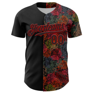 Custom Black Red 3D Pattern Design Vintage Tattoos Authentic Baseball Jersey