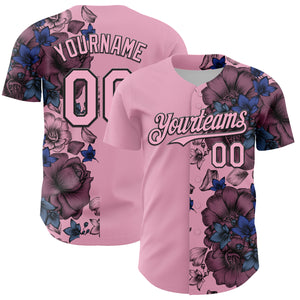 Custom Light Pink Black 3D Pattern Design Vintage Tattoos Authentic Baseball Jersey