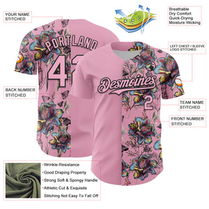 Custom Light Pink Black 3D Pattern Design Vintage Tattoos Authentic Baseball Jersey