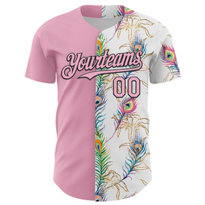 Custom White Light Pink-Black 3D Pattern Design Vintage Tattoos Authentic Baseball Jersey