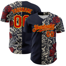 Load image into Gallery viewer, Custom Navy Red-Gold 3D Pattern Design Vintage Tattoos Authentic Baseball Jersey
