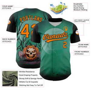 Custom Green Bay Orange-Black 3D Halloween Authentic Baseball Jersey