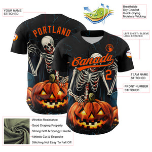 Custom Black Orange 3D Halloween Authentic Baseball Jersey