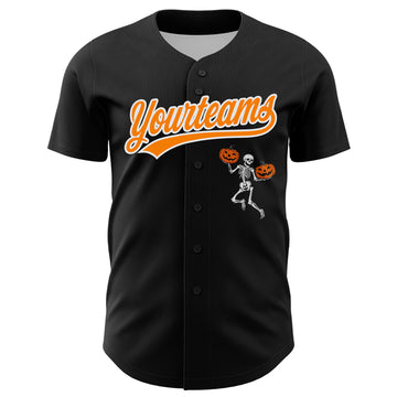 Custom Black Bay Orange-White 3D Halloween Authentic Baseball Jersey