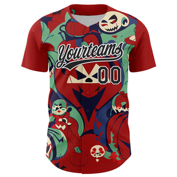 Custom Red Black-White 3D Halloween Authentic Baseball Jersey