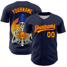 Load image into Gallery viewer, Custom Navy Gold-Red 3D Halloween Authentic Baseball Jersey
