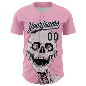 Custom Light Pink Black-Silver 3D Halloween Authentic Baseball Jersey