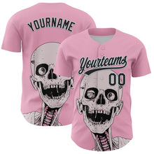 Load image into Gallery viewer, Custom Light Pink Black-Silver 3D Halloween Authentic Baseball Jersey
