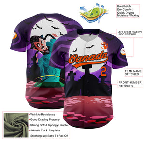 Custom Purple Orange-Black 3D Halloween Authentic Baseball Jersey