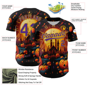 Custom Black Purple-Yellow 3D Halloween Authentic Baseball Jersey