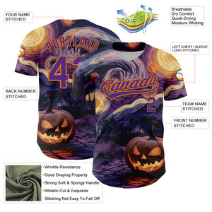 Custom Purple Bay Orange 3D Halloween Authentic Baseball Jersey