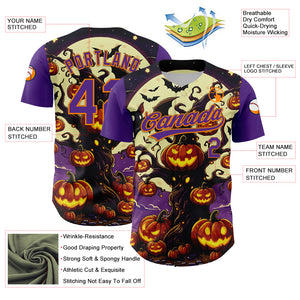 Custom Purple Bay Orange 3D Halloween Authentic Baseball Jersey