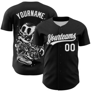 Custom Black White-Steel Gray 3D Halloween Authentic Baseball Jersey