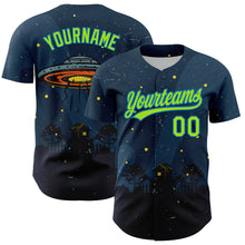 Load image into Gallery viewer, Custom Navy Neon Green-Blue 3D Halloween Authentic Baseball Jersey
