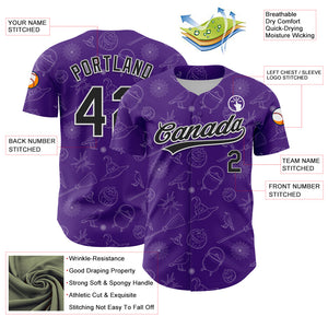 Custom Purple Black-White 3D Halloween Authentic Baseball Jersey