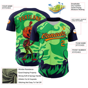 Custom Neon Green Bay Orange-Navy 3D Halloween Authentic Baseball Jersey