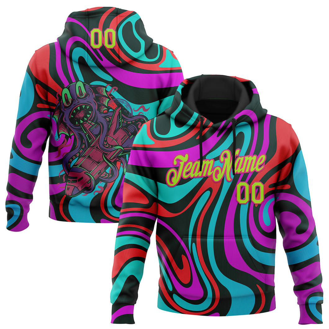 Custom Stitched Black Neon Green-Hot Pink 3D Halloween Fluid Sports Pullover Sweatshirt Hoodie