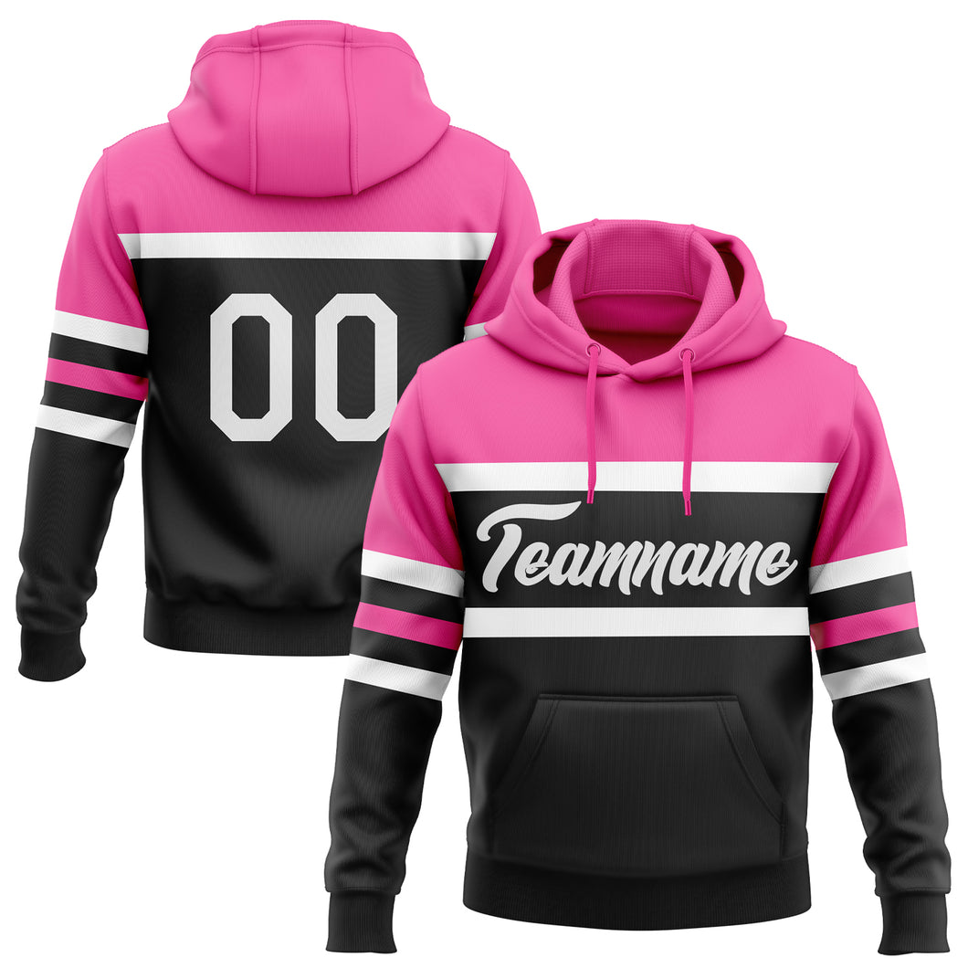 Custom Stitched Black White-Pink Line Sports Pullover Sweatshirt Hoodie