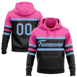 Custom Stitched Black Light Blue-Pink Line Sports Pullover Sweatshirt Hoodie