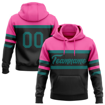 Custom Stitched Black Teal-Pink Line Sports Pullover Sweatshirt Hoodie