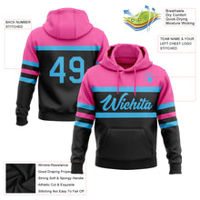 Load image into Gallery viewer, Custom Stitched Black Sky Blue-Pink Line Sports Pullover Sweatshirt Hoodie
