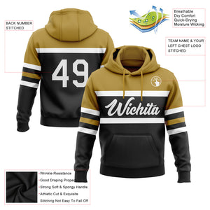 Custom Stitched Black White-Old Gold Line Sports Pullover Sweatshirt Hoodie