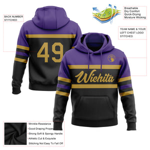 Custom Stitched Black Old Gold-Purple Line Sports Pullover Sweatshirt Hoodie