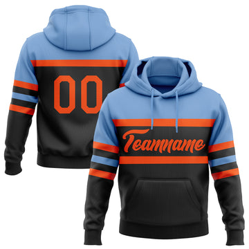 Custom Stitched Black Orange-Light Blue Line Sports Pullover Sweatshirt Hoodie