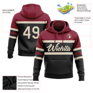 Custom Stitched Black Cream-Crimson Line Sports Pullover Sweatshirt Hoodie