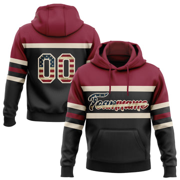 Custom Stitched Black Vintage USA Flag Cream-Crimson Line Sports Pullover Sweatshirt Hoodie