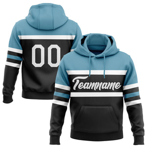 Custom Stitched Black White-Shadow Blue Line Sports Pullover Sweatshirt Hoodie