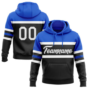 Custom Stitched Black White-Thunder Blue Line Sports Pullover Sweatshirt Hoodie