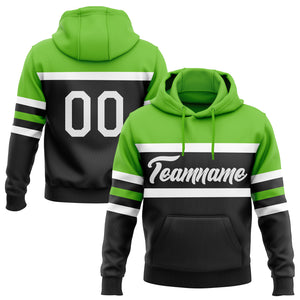 Custom Stitched Black White-Aurora Green Line Sports Pullover Sweatshirt Hoodie