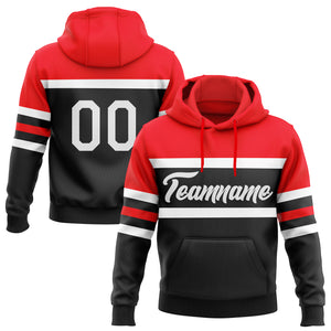 Custom Stitched Black White-Fire Red Line Sports Pullover Sweatshirt Hoodie