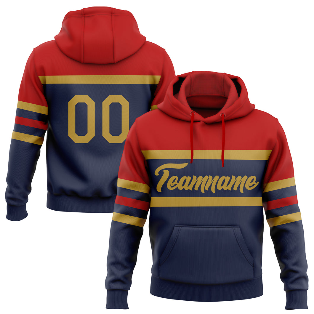 Custom Stitched Navy Old Gold-Red Line Sports Pullover Sweatshirt Hoodie