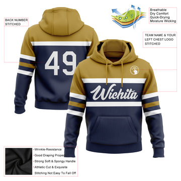 Custom Stitched Navy White-Old Gold Line Sports Pullover Sweatshirt Hoodie