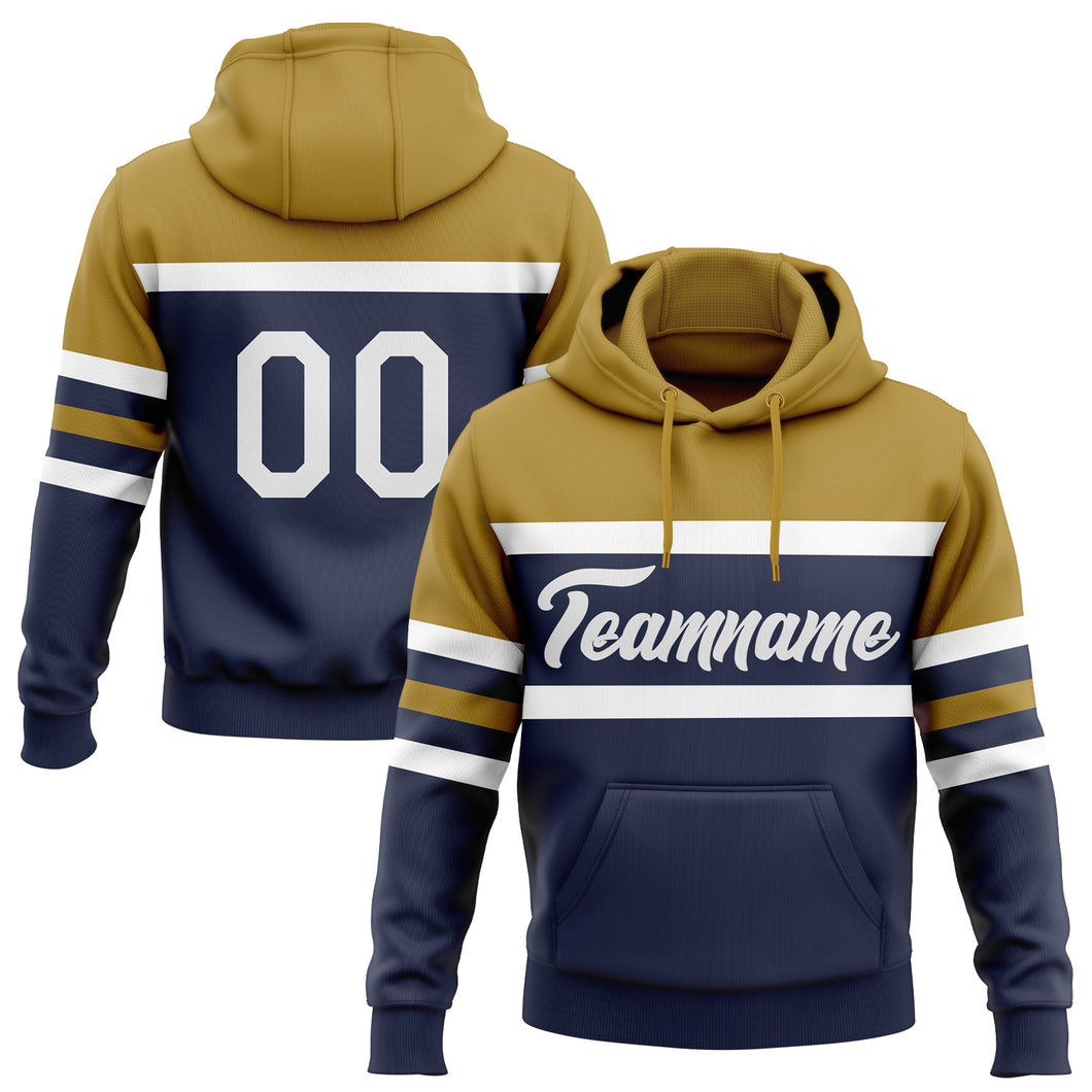 Custom Stitched Navy White-Old Gold Line Sports Pullover Sweatshirt Hoodie