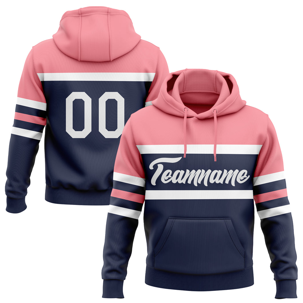 Custom Stitched Navy White-Medium Pink Line Sports Pullover Sweatshirt Hoodie